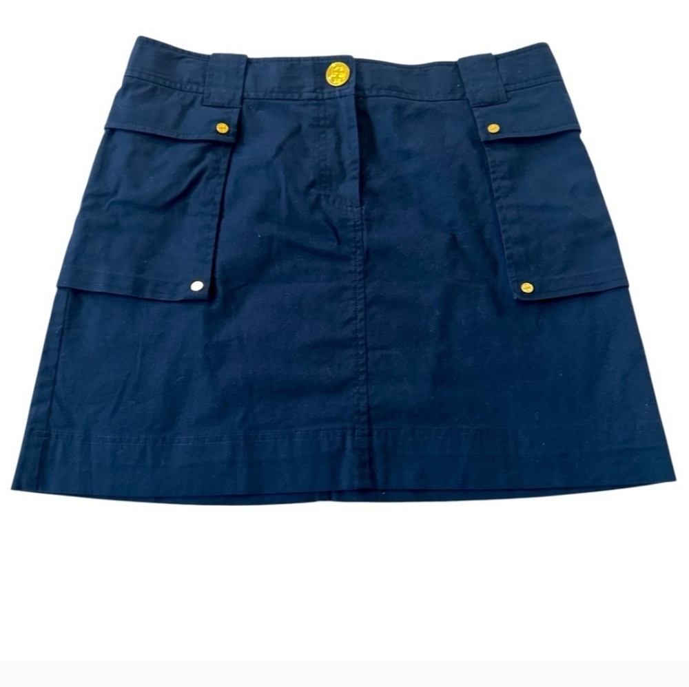 Tory Burch Navy Blue Skirt with Gold Button Accents